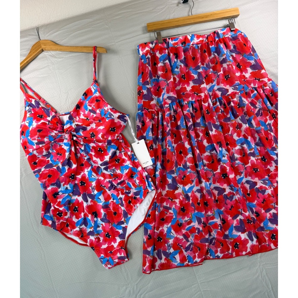 Grace Karin Swimsuit Maxi Skirt Set 2XL NWT Floral One Piece Cover Up Red
